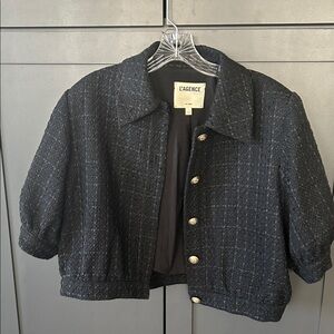 L'AGENCE tweed cropped Black jacket 12